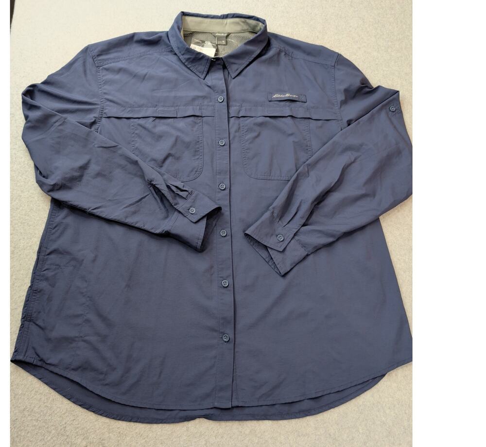 Eddie Bauer Womens XL Adventurer Pro Field Ripstop Vented Utility Shirt Blue NEW